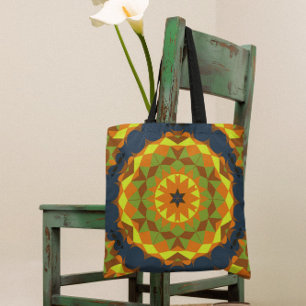 Retro Mandala Blume Blau Orange und Gelb
