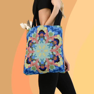 Retro Mandala Blume Blau Rosa und Gelb