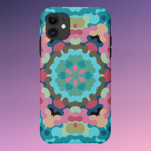 Retro Mandala Blume Blau Rosa und Grün Case-Mate iPhone Hülle
