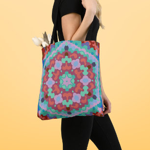 Retro Mandala Blume Blau rot und Aquamarin