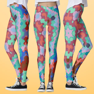 Retro Mandala Blume Blau rot und Aquamarin Leggings
