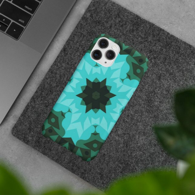 Retro Mandala Blume Blau und Grün Case-Mate iPhone Hülle (Von Creator hochgeladen)