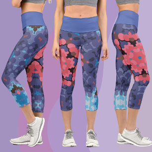 Retro Mandala Blume Blau und Rosa Capri Leggings