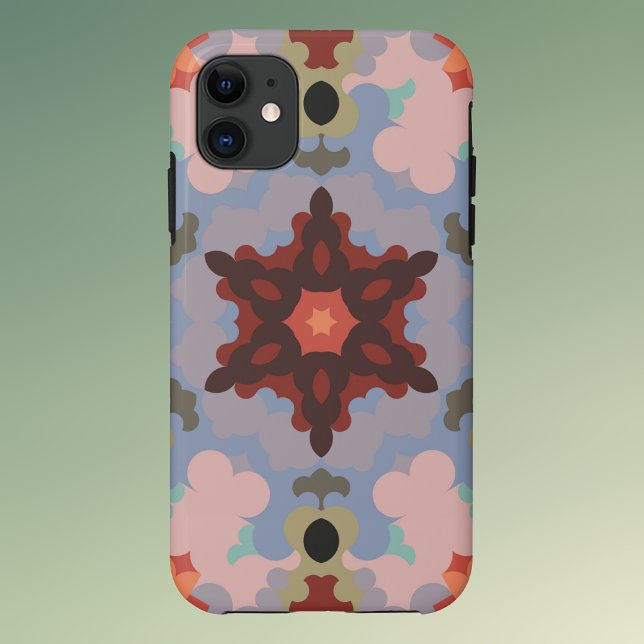 Retro Mandala Blume Blau und Rot Case-Mate iPhone Hülle (Von Creator hochgeladen)