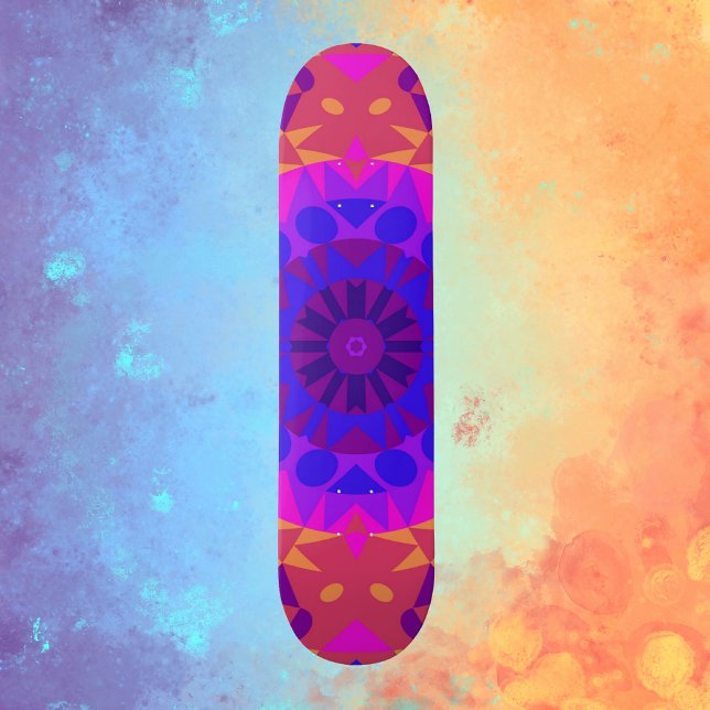 Retro Mandala Blume Blue Pink und Orange Skateboard (Von Creator hochgeladen)