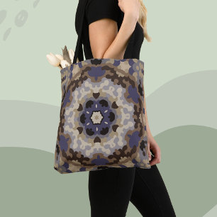 Retro Mandala Blume Blue Tan and Brown