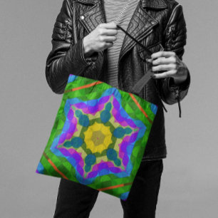 Retro Mandala Blume Gelb Blau und Lila