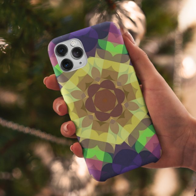 Retro Mandala Blume Gelb grün und blau Case-Mate iPhone Hülle (Von Creator hochgeladen)
