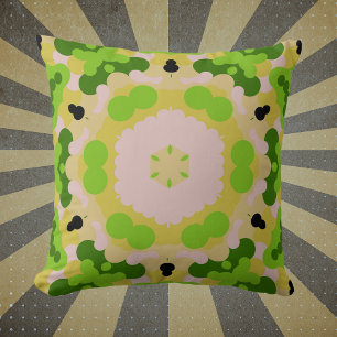 Retro Mandala Blume Gelb Grün und Weiß Kissen
