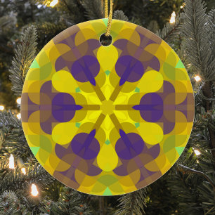Retro Mandala Blume Gelb Lila und grün Keramik Ornament