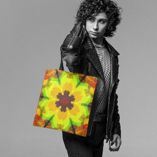 Retro Mandala Blume Gelb Orange und Grün