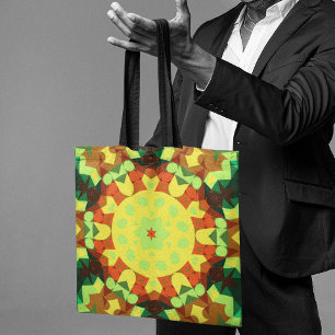 Retro Mandala Blume Gelb Orange und Grün