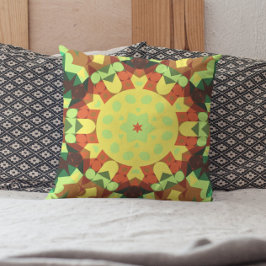 Retro Mandala Blume Gelb Orange und Grün Kissen