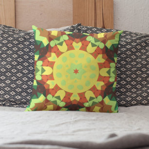 Retro Mandala Blume Gelb Orange und Grün Kissen