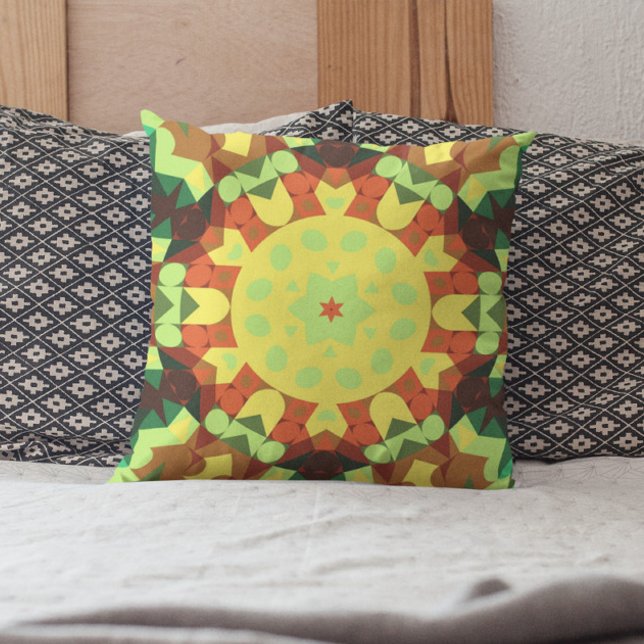 Retro Mandala Blume Gelb Orange und Grün Kissen (Von Creator hochgeladen)