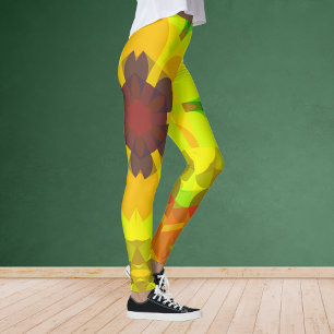 Retro Mandala Blume Gelb Orange und Grün Leggings