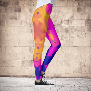 Retro-Mandala-Blume Gelb Pink und Blau Leggings