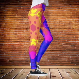 Retro Mandala Blume Gelb Rosa und Blau Leggings