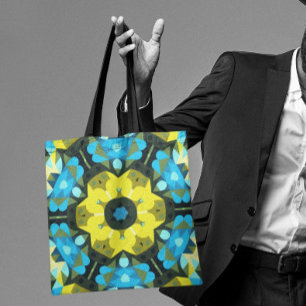 Retro Mandala Blume Gelb und Blau