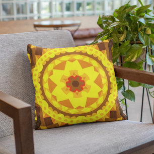 Retro Mandala Blume Gelb und Orange Kissen