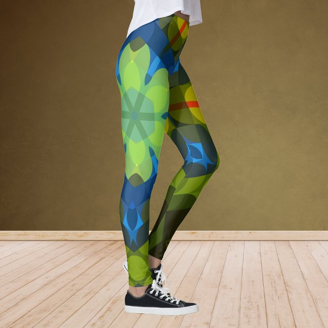 Retro Mandala Blume Green Blue und Orange Leggings (Von Creator hochgeladen)