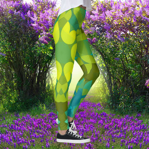 Retro Mandala Blume Grün Gelb und Blau Leggings
