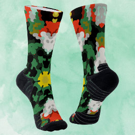 Retro Mandala Blume Grün Orange und Gelb Socken