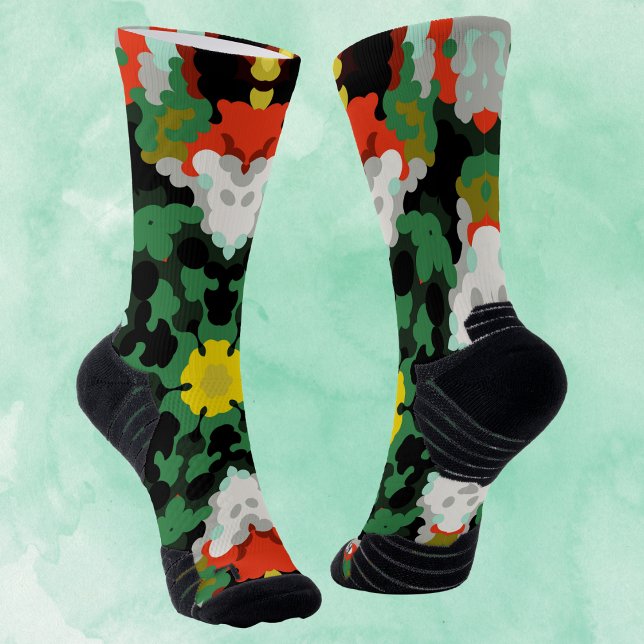 Retro Mandala Blume Grün Orange und Gelb Socken (Von Creator hochgeladen)