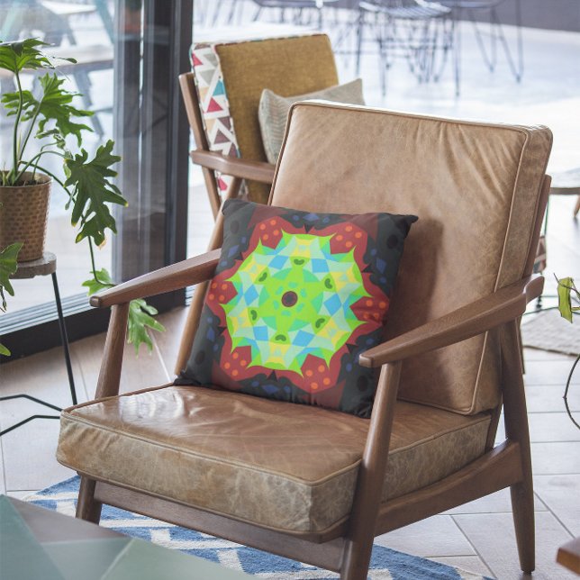 Retro Mandala Blume grün rot und blau Kissen (Von Creator hochgeladen)