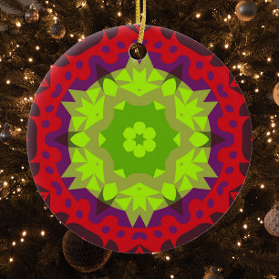 Retro-Mandala-Blume Grün Rot und Lila Keramik Ornament