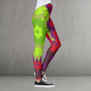 Retro Mandala Blume grün rot und Lila Leggings