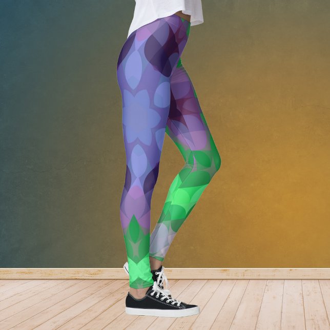 Retro Mandala Blume Lila und grün Leggings (Von Creator hochgeladen)