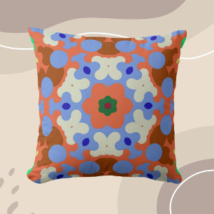 Retro-Mandala-Blume Orange Blau und Gelb Kissen