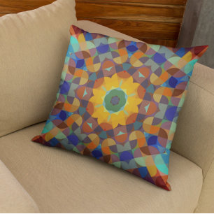 Retro-Mandala-Blume Orange Blau und Grün Kissen