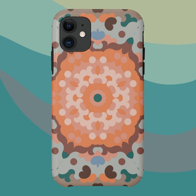 Retro Mandala Blume Orange Blue und Brown Case-Mate iPhone Hülle (Von Creator hochgeladen)