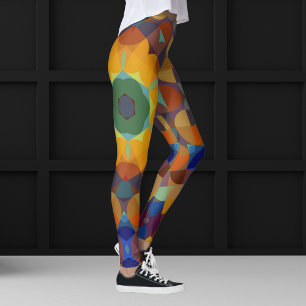 Retro Mandala Blume Orange Blue und Green Leggings
