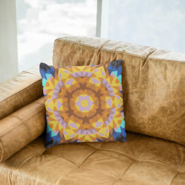 Retro Mandala Blume Orange Blue und Yellow Kissen
