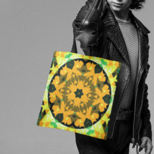 Retro Mandala Blume Orange Gelb und Grün