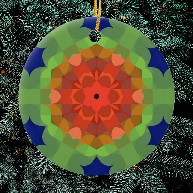 Retro Mandala Blume Orange Green und Blue Keramik Ornament (Von Creator hochgeladen)
