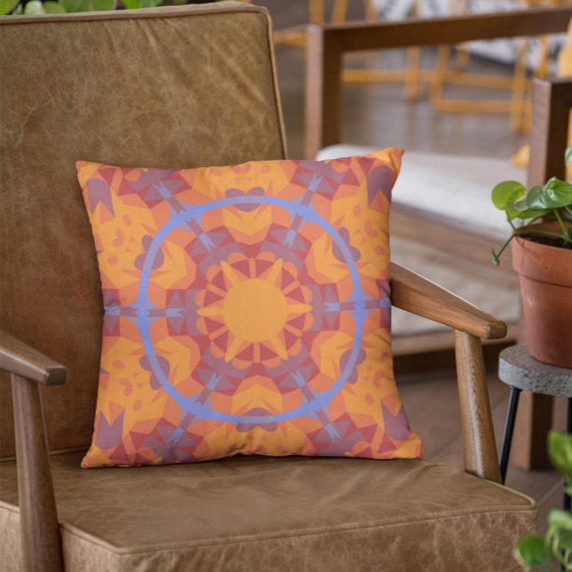 Retro Mandala Blume Orange und Blue Kissen (Von Creator hochgeladen)