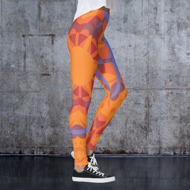 Retro Mandala Blume Orange und Blue Leggings (Von Creator hochgeladen)