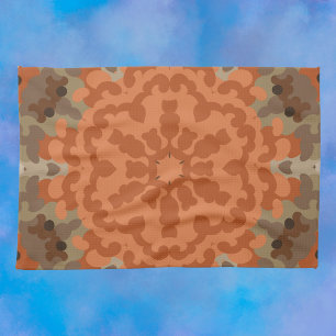 Retro Mandala Blume Orange und Tan Geschirrtuch