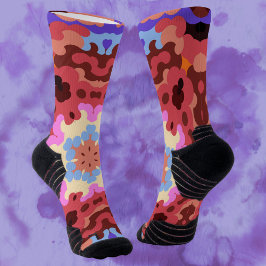Retro Mandala Blume Red Blue und Orange Socken