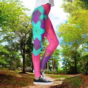 Retro Mandala Blume Rosa Blau und Lila Leggings