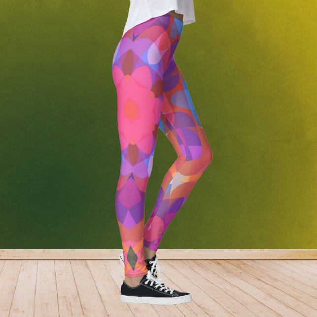 Retro Mandala Blume Rosa Blau und Lila Leggings (Von Creator hochgeladen)
