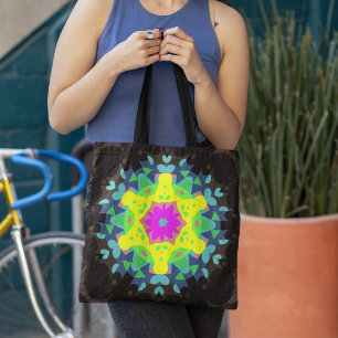 Retro Mandala Blume Rosa Gelb und Blau