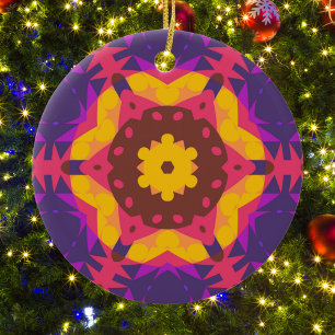 Retro Mandala Blume Rosa Lila und gelb Keramik Ornament