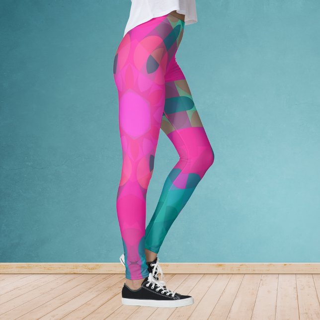 Retro Mandala Blume Rosa und Blau Leggings (Von Creator hochgeladen)