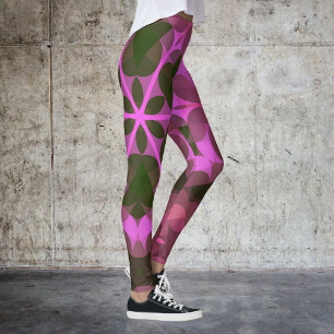Retro Mandala Blume Rosa und Grün Leggings