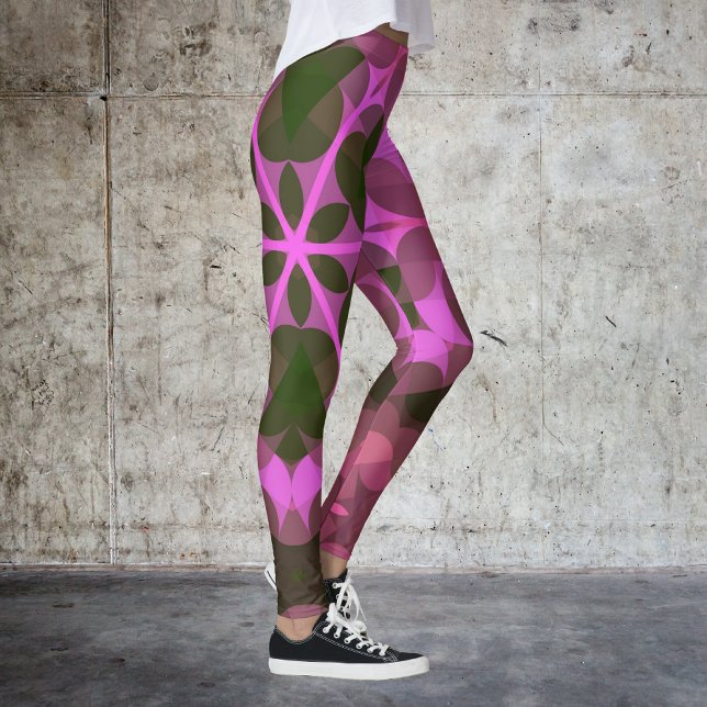 Retro Mandala Blume Rosa und Grün Leggings (Von Creator hochgeladen)
